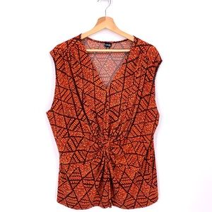 Rafaella Women Orange Sleeveless Geometric Print Front Knot Career Top Size 2X